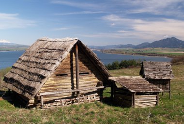 Ancient wooden houses clipart