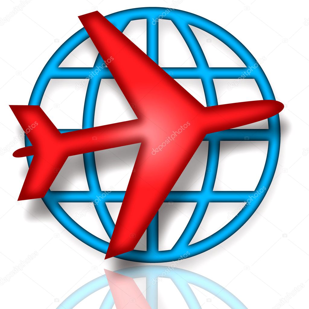 Global Flight Red Blue Emblem over White Background