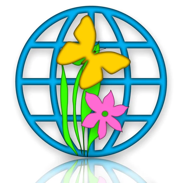 Globe, Butterfly and Flower — Stock Photo, Image