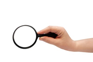 Hand holding magnifying glass clipart