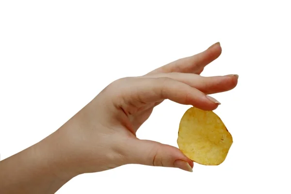 Mão segurando uma batata frita — Fotografia de Stock