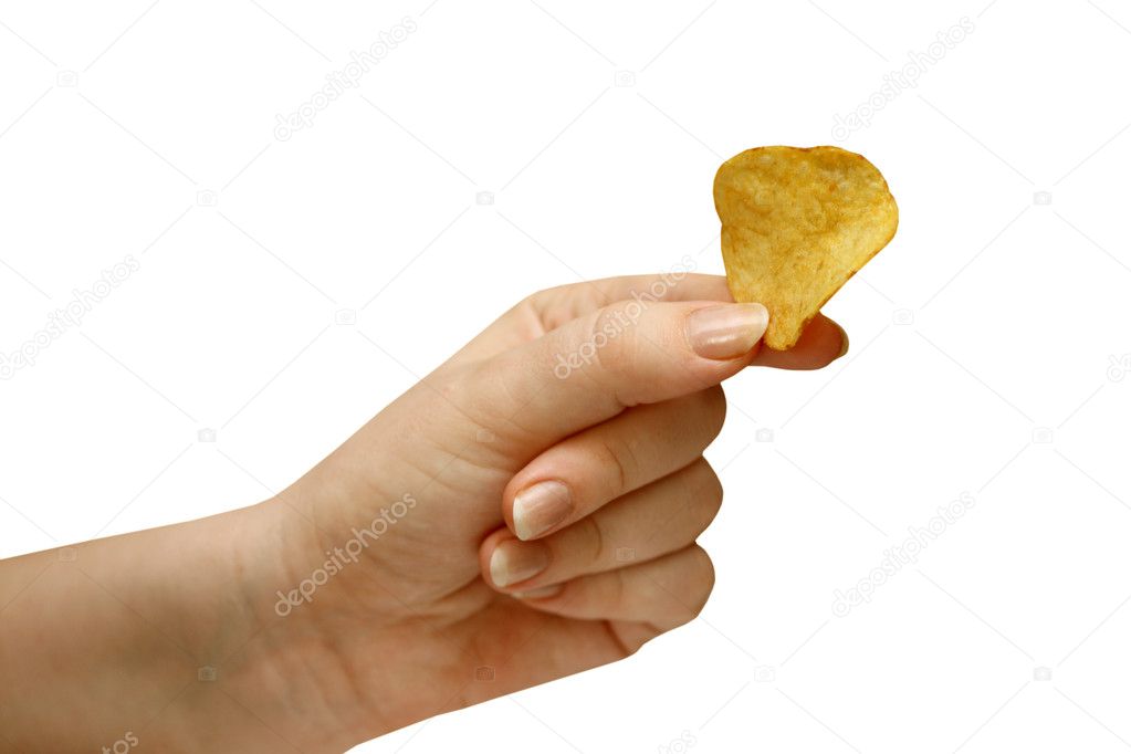 Hand holding a potato chip