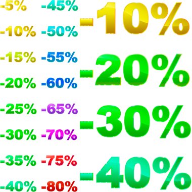 Discount sticker templates with different percentages clipart