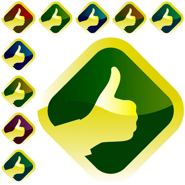 Ilustración de una etiqueta de oro pulgar hacia arriba — Vector de stock