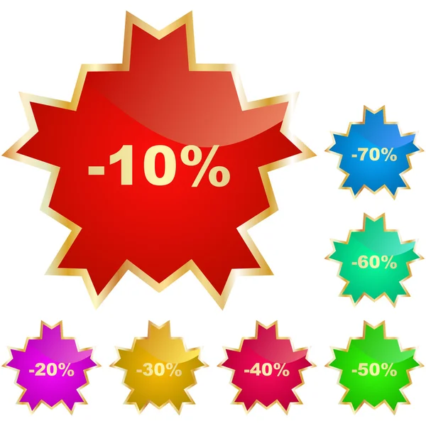 Modelos de adesivo de desconto com diferentes percentagens — Vetor de Stock