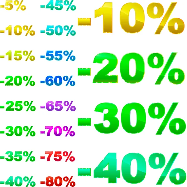 Plantillas de pegatina de descuento con diferentes porcentajes — Vector de stock