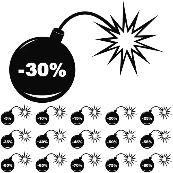 Modelos de adesivo de desconto com diferentes percentagens — Vetor de Stock