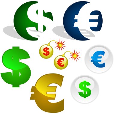 Vector dollar and euro signs. clipart