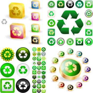 Recycle symbol button. Vector set. clipart