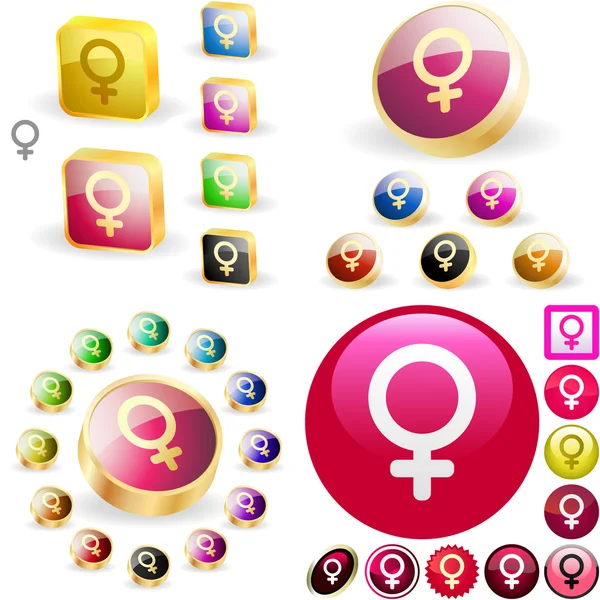 Símbolo feminino. Conjunto de botões . —  Vetores de Stock