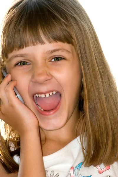 女孩与蜂窝电话 — 图库照片