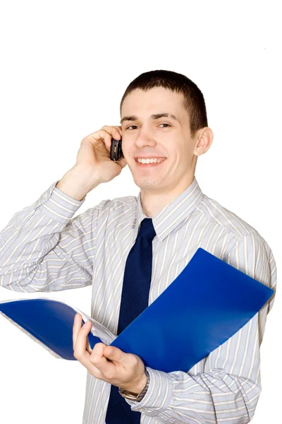 The young man speaks to phone — Stock Photo, Image