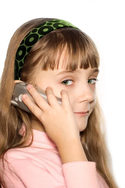 女孩与蜂窝电话 — 图库照片