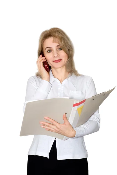 Businesswoman with documents and phone — Stock Photo, Image