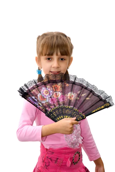 The girl with a fan — Stock Photo, Image