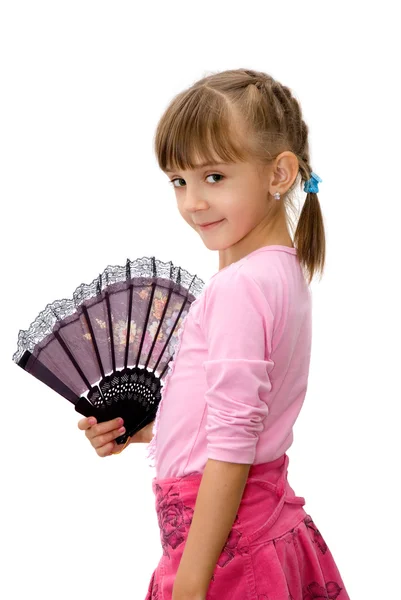La ragazza con un ventilatore — Foto Stock