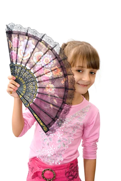 The girl with a fan — Stock Photo, Image