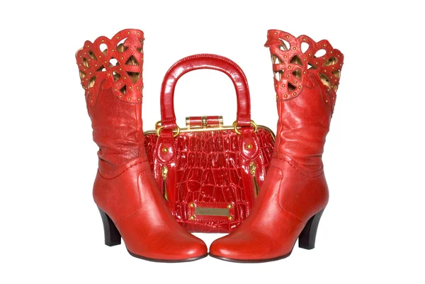 Rote Handtasche und Stiefel — Stockfoto