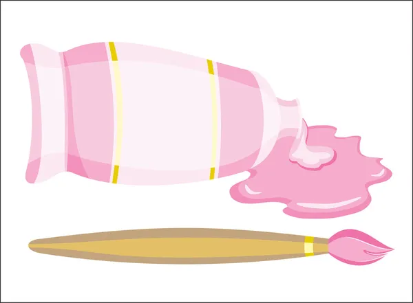 Konstnärliga rosa färg och pensel — Stock vektor