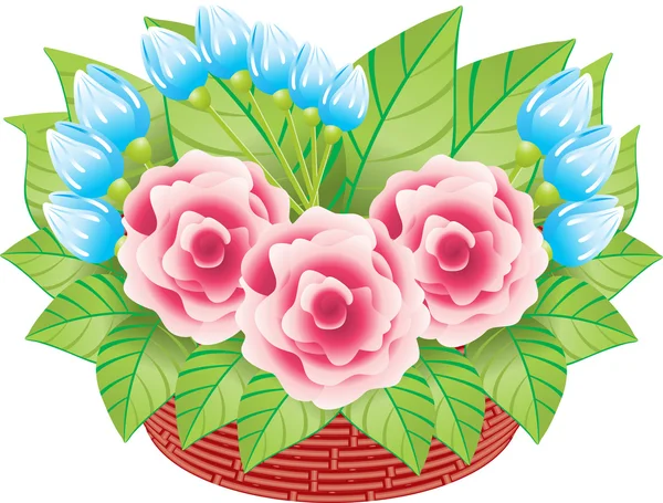 鲜花-玫瑰和百合 — 图库矢量图片