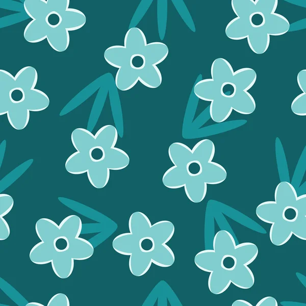 Patrón retro azul floral sin costura — Vector de stock