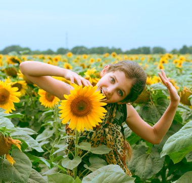 Beauty teen girl and sunflower clipart