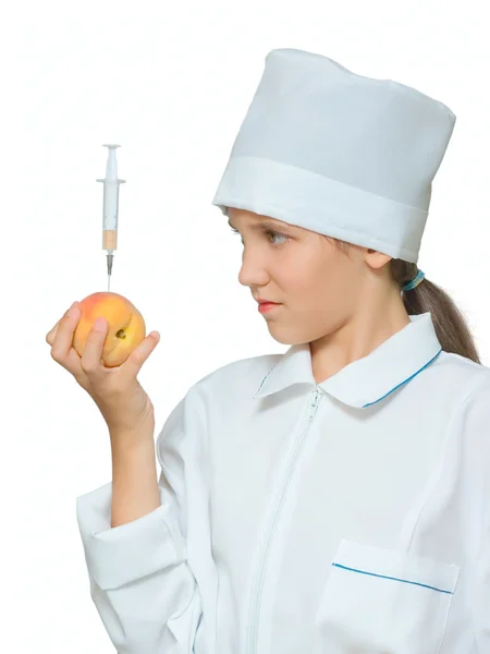 Scientific medical teen girl with syringe isolat — Stock Photo, Image