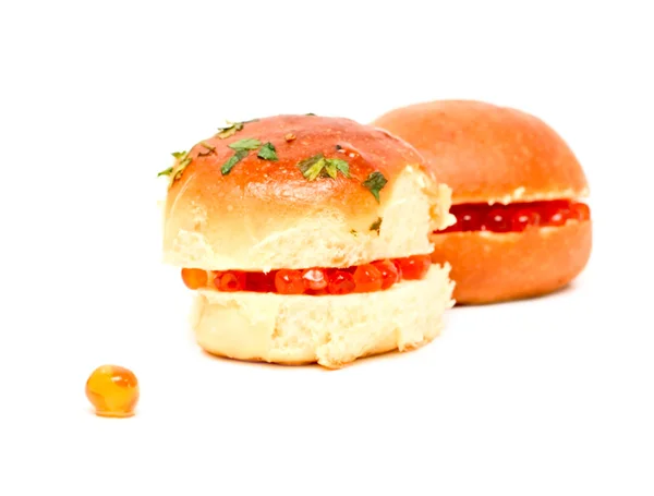 stock image Sandwiches with red caviar isolated on white