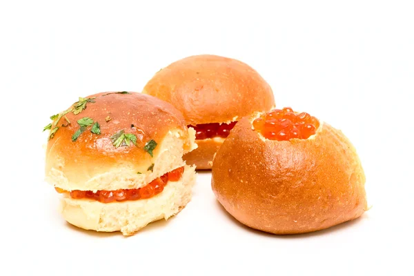 Stock image Sandwiches with red caviar isolated on white