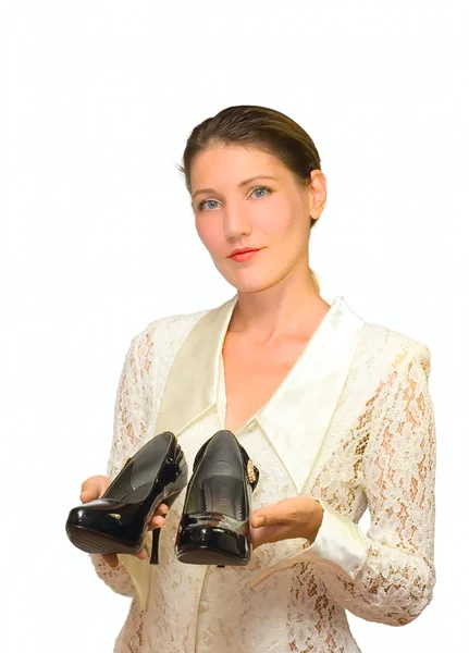 Kadın ve üzerinde beyaz izole Ayakkabı — Stok fotoğraf