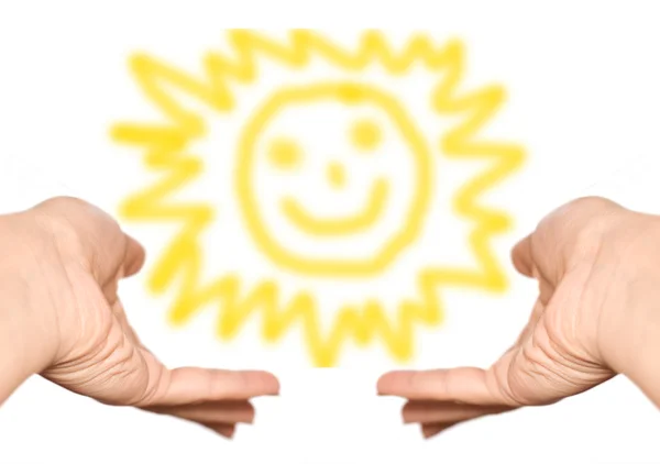 Slunce na koncept lidské ruce — Stock fotografie