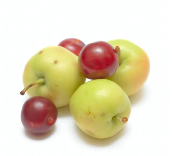 Pommes et prunes isolées sur du blanc — Photo