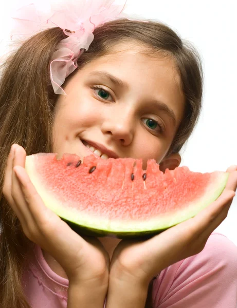 Girl eat watermelon — Stock Photo, Image