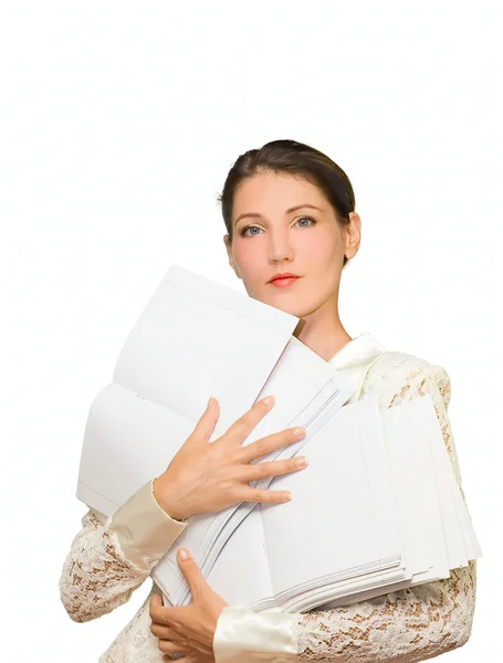 Vrouw met papier — Stockfoto