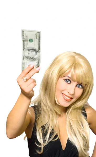 Retrato menina mostrar dólar — Fotografia de Stock