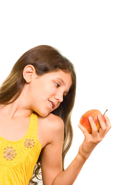 Adolescente chica y manzana — Foto de Stock