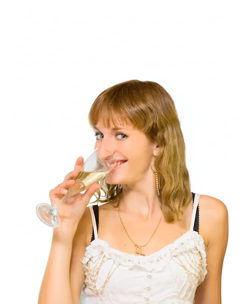 Jong meisje drinken champagne — Stockfoto