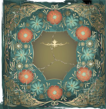 Vintage metal frame with the flowers clipart