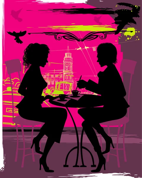 Två kvinnor på caféet — Stock vektor