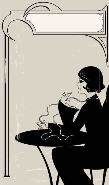 Девушка в стиле ретро в кафе — стоковый вектор