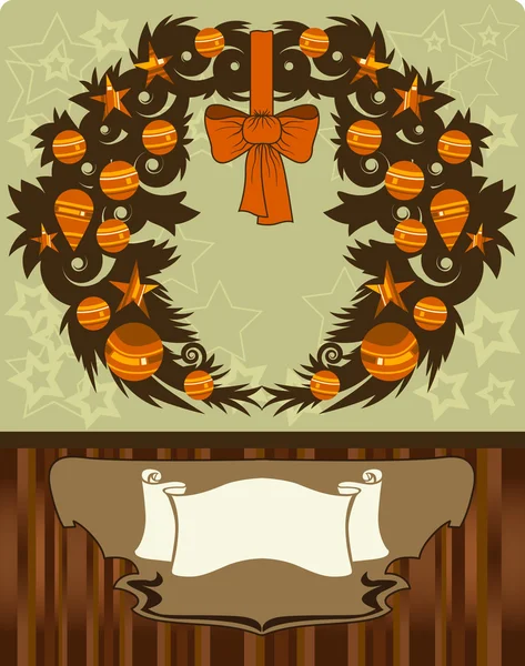 Carte de Noël avec la couronne — Image vectorielle