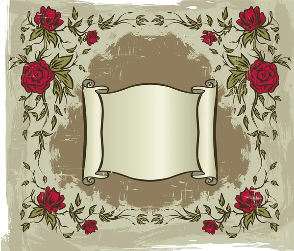 Grunge quadro retro com as rosas — Vetor de Stock