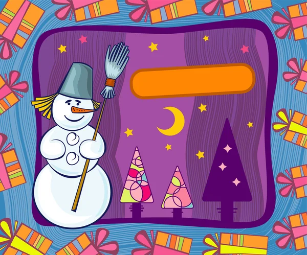 Kerstkaart met de sneeuwmannen — Stockvector