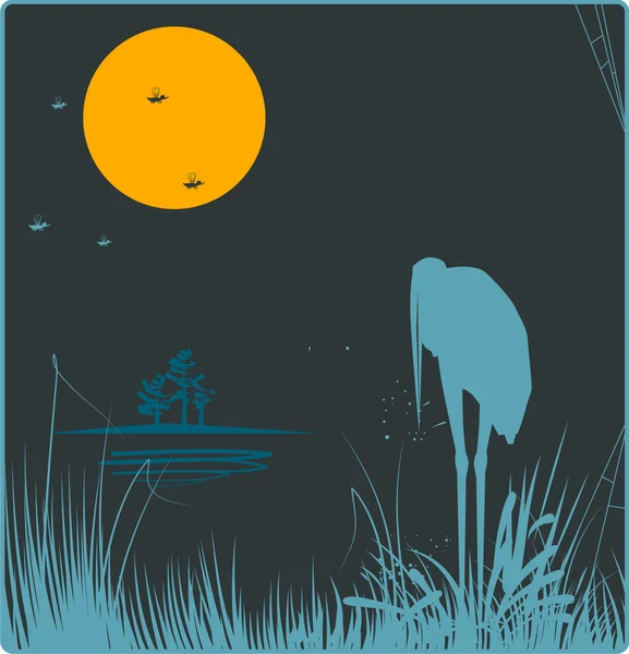 Illustrazione in stile retrò con la luna — Vettoriale Stock