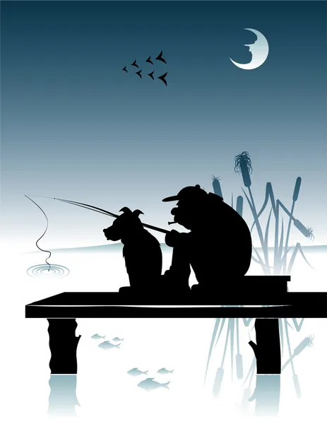 夜釣り — ストックベクタ