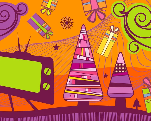 テレビ付きのクリスマス カード ベクターグラフィックス