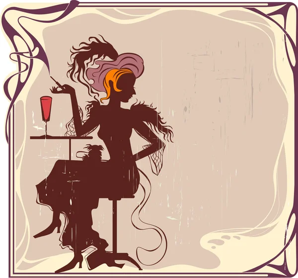 Девушка в стиле ретро в кафе — стоковый вектор