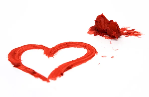 心脏的形状和红色唇膏 — 图库照片