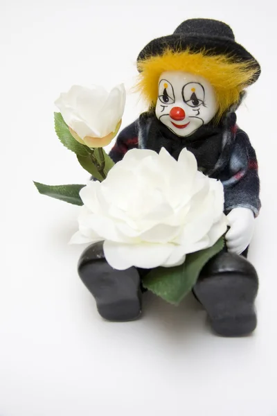 玩具小丑与玫瑰 — 图库照片
