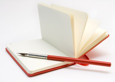 Open Red Notebook and Red Pen clipart